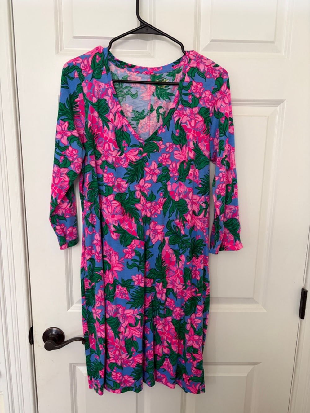 Lilly Pulitzer Pink & Blue Floral Long Sleeve Dress Size L